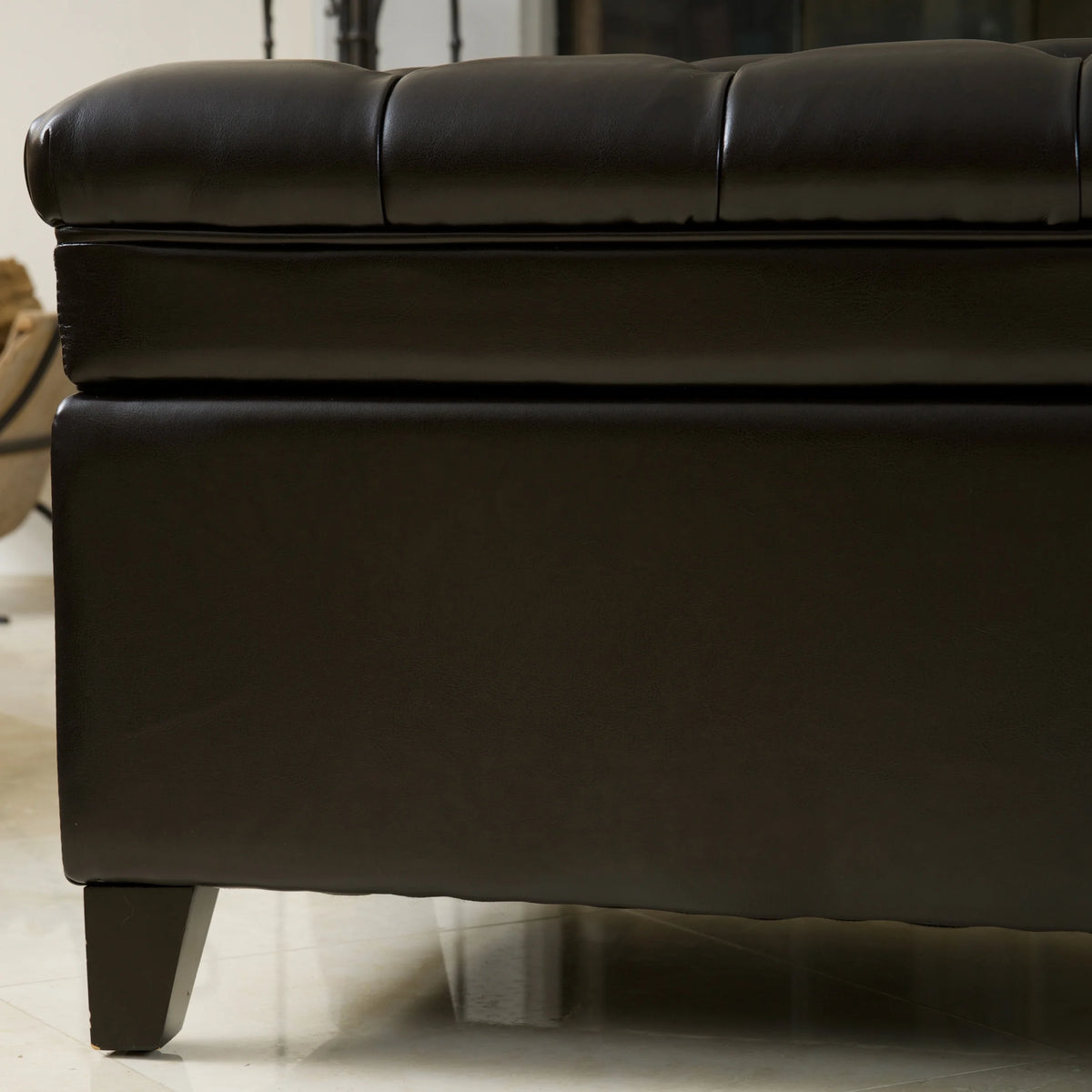 Espresso Bonded Leather Tufted Storage Ottoman Bench F6853