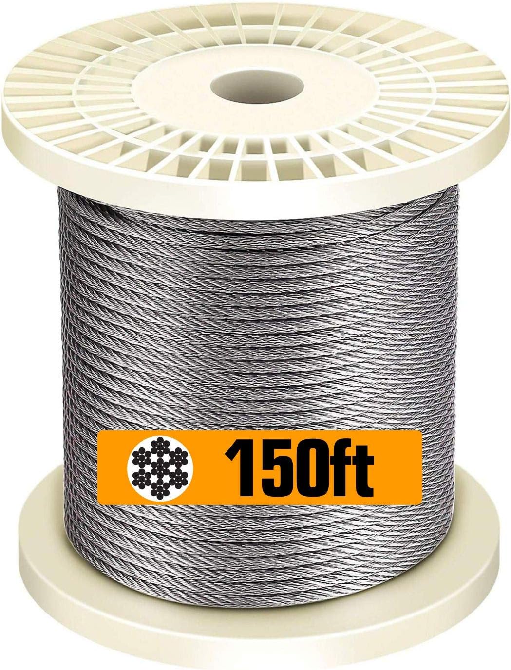 T316 Stainless Steel 1/8'' Aircraft Wire Rope for Cable Deck Railing Kit, Non-Magnetic Marine Grade (650ft) C69783