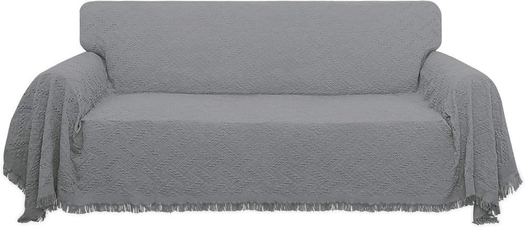 Geometrical Jacquard Sofa Cover for 3 Cushion Couch, 91x134 inch, Ivory G390814