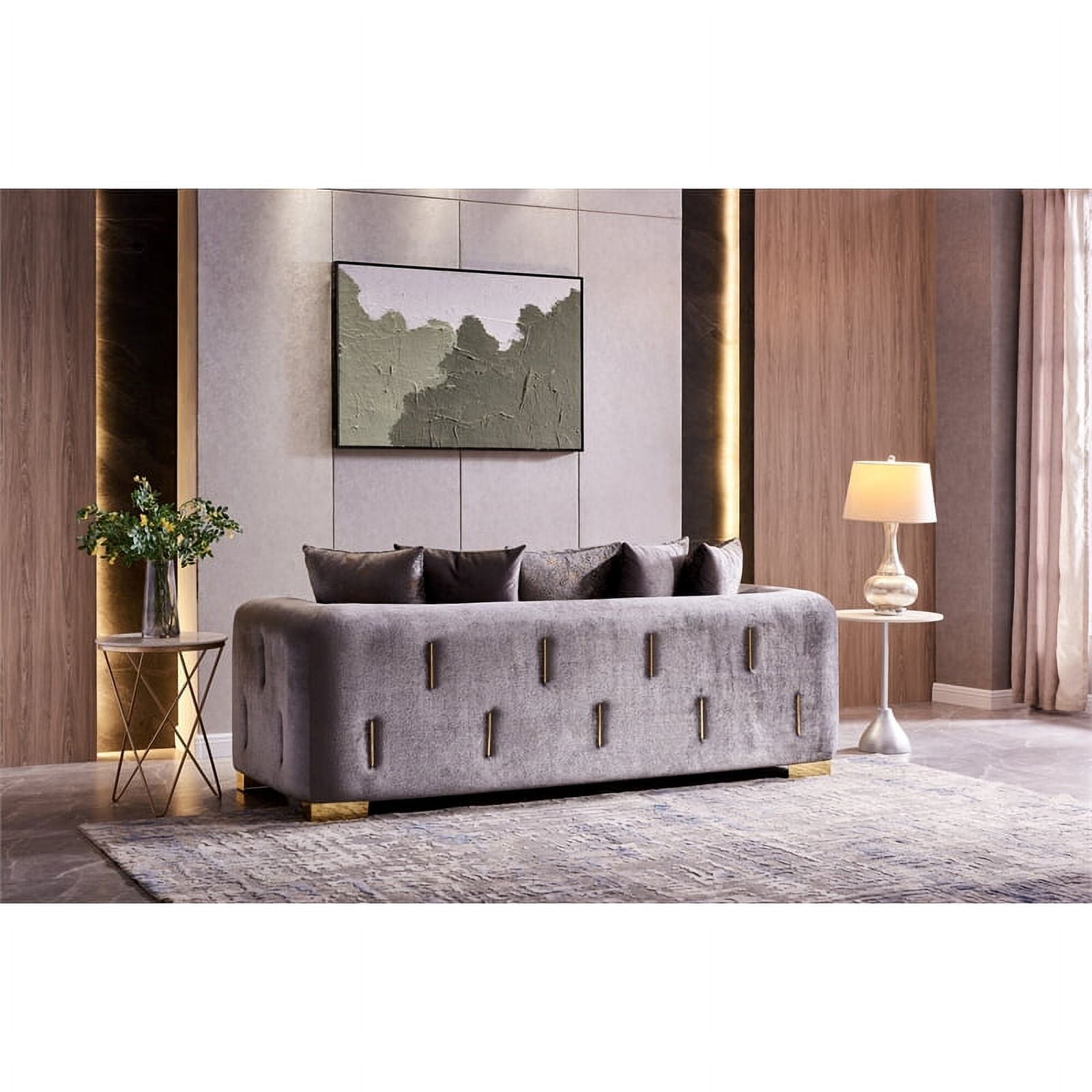 Gray Velvet 2Pc Living Room Set With Wood D30999