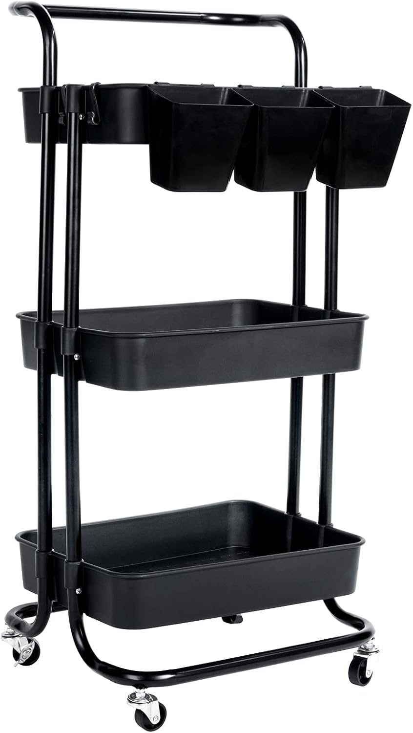 White 3-Tier Rolling Utility Cart with Lockable Wheels I80495
