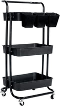 White 3-Tier Rolling Utility Cart with Lockable Wheels I80495