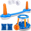 Inflatable Pool Float Set with Volleyball Net & Basketball Hoops M234