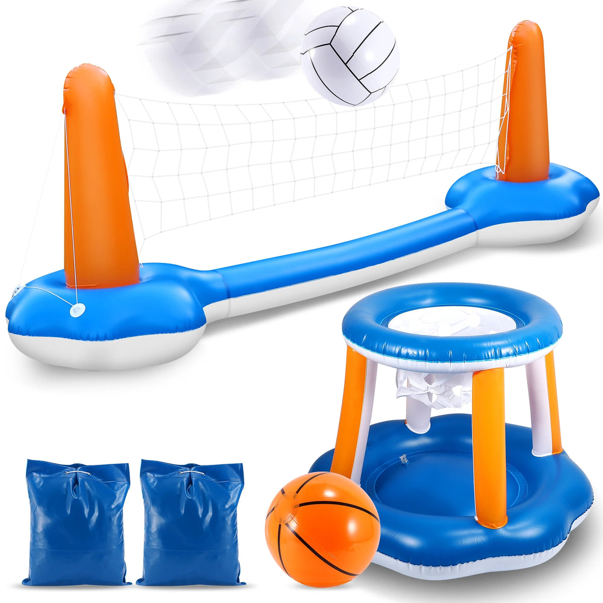 Inflatable Pool Float Set with Volleyball Net & Basketball Hoops M234