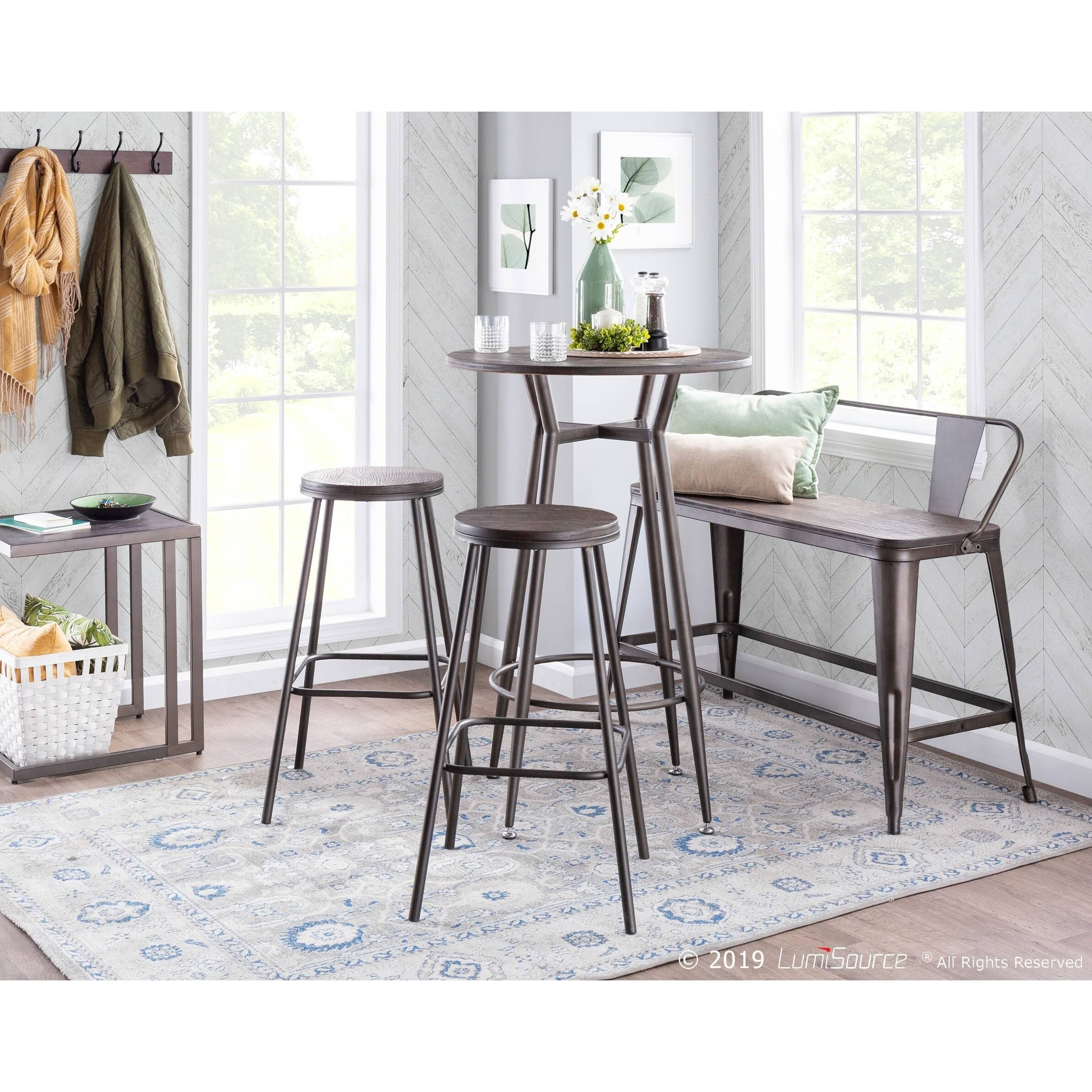 Industrial Round Bar Stool (Set of 2) Vintage White/Espresso V82799