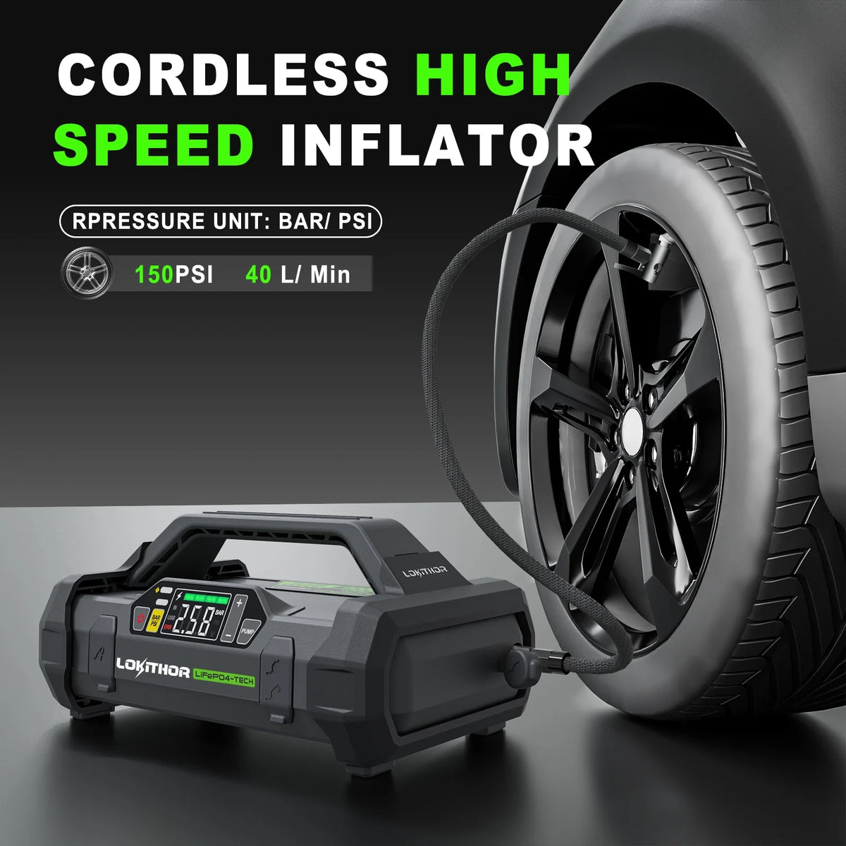 Jump Starter with Air Compressor, 3000Amp 12V Lithium Iron Phosphate Car Starter Battery, 150 PSI Tire Inflator with Digital Screen M6189