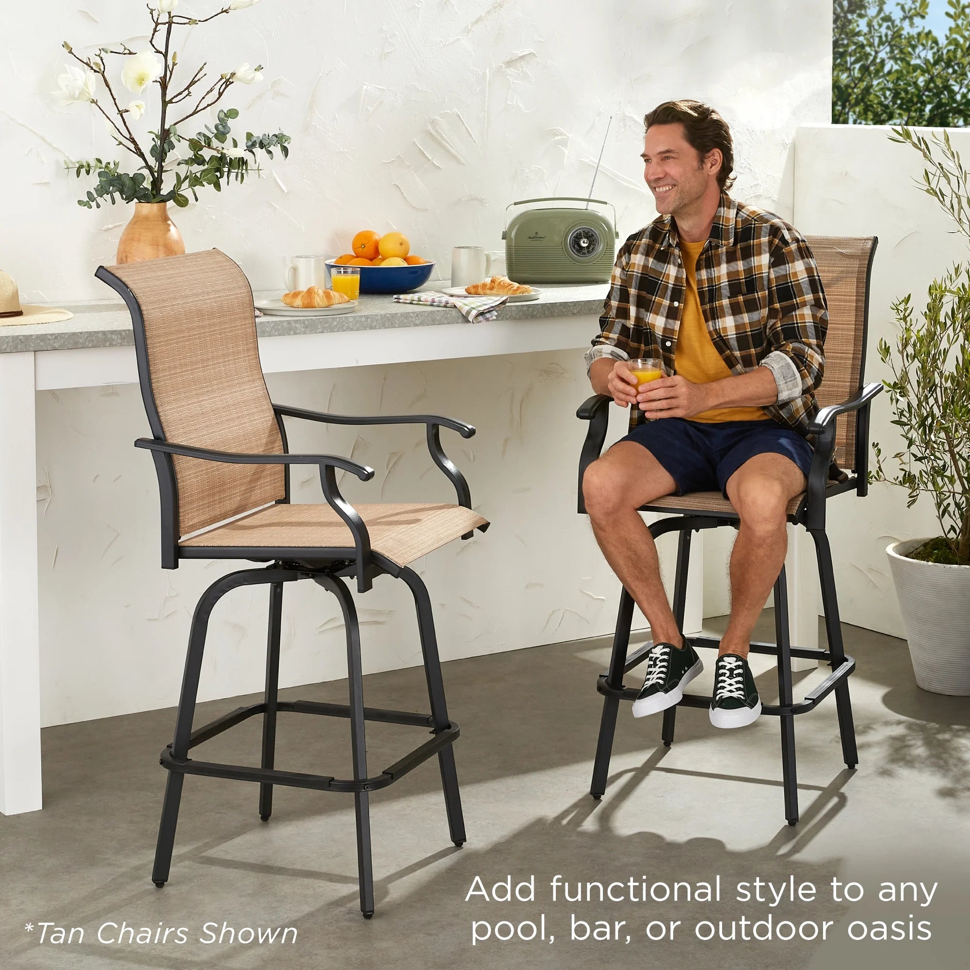 Set of 2 Outdoor Swivel Bar Stools with 360 Rotation Mesh - Brown E184516