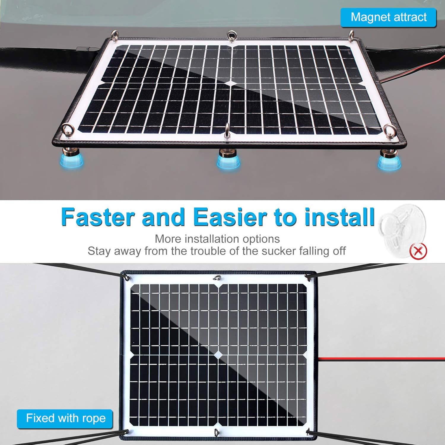 Solar Panel Kit 12V 20W Magnetic Charge Controller Waterproof Solar Battery Charger Maintainer Trickle Charger Alligator Clip R29784