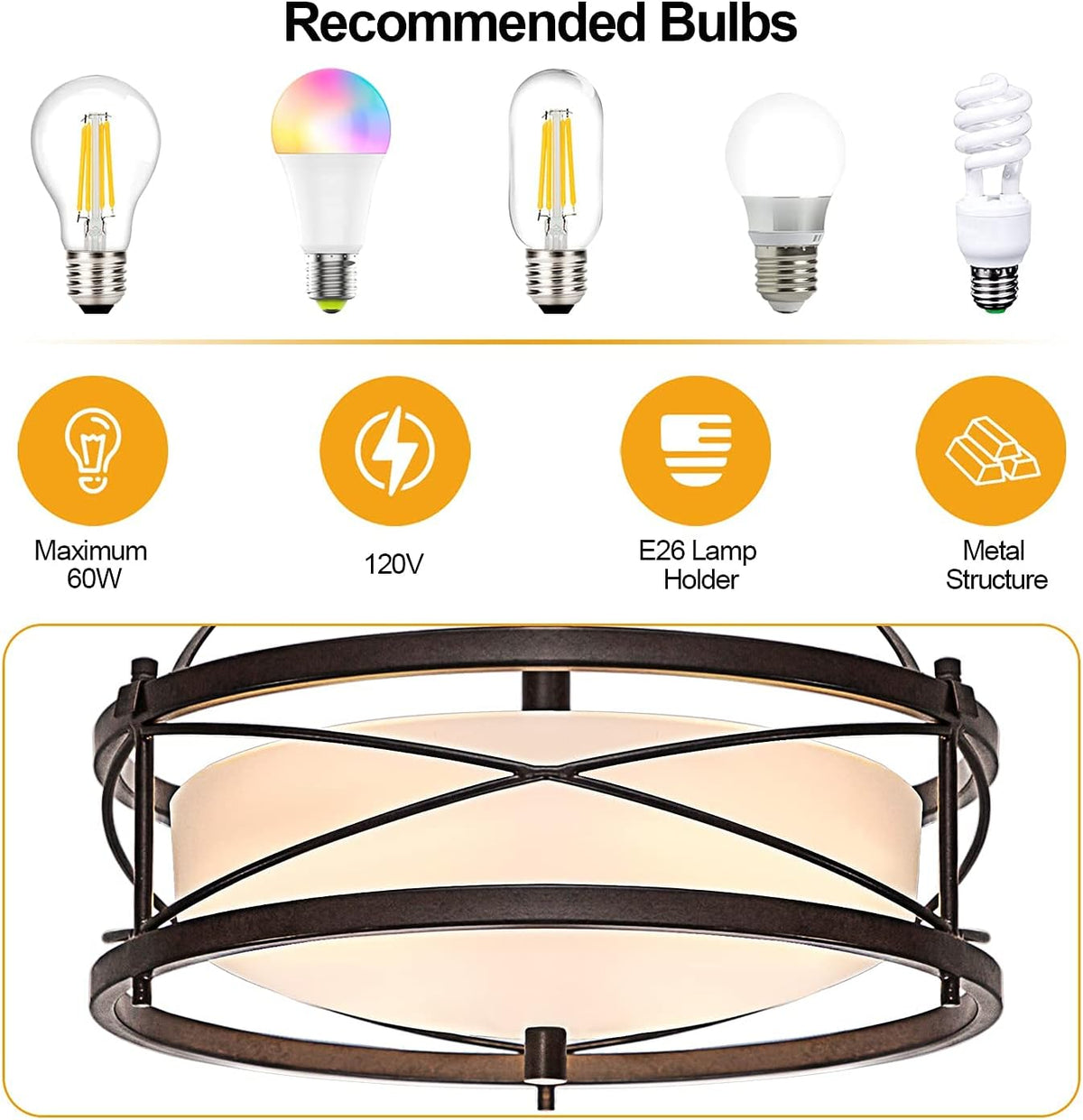 Bronze Metal Cage Semi Flush Mount Ceiling Light B856