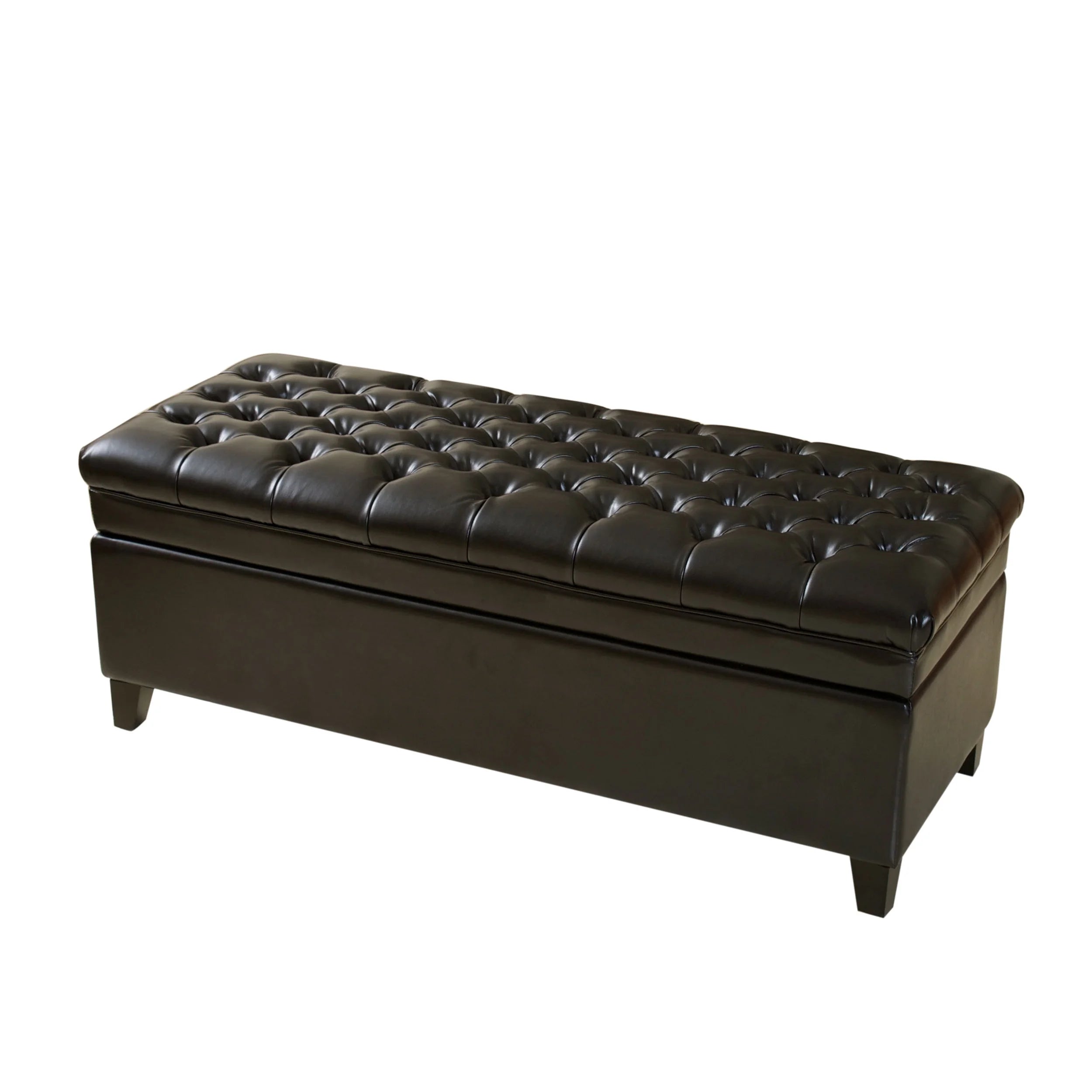 Espresso Bonded Leather Tufted Storage Ottoman Bench F6853