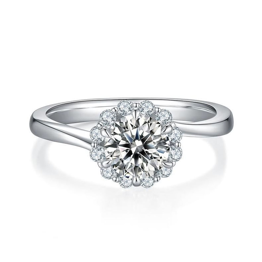 1 Carat Round Cut Moissanite Pave Prong Set Engagement Ring F9271