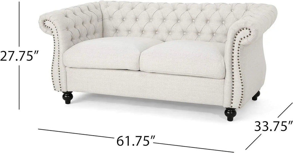 Beige and Dark Brown Chesterfield Loveseat Sofa A90828