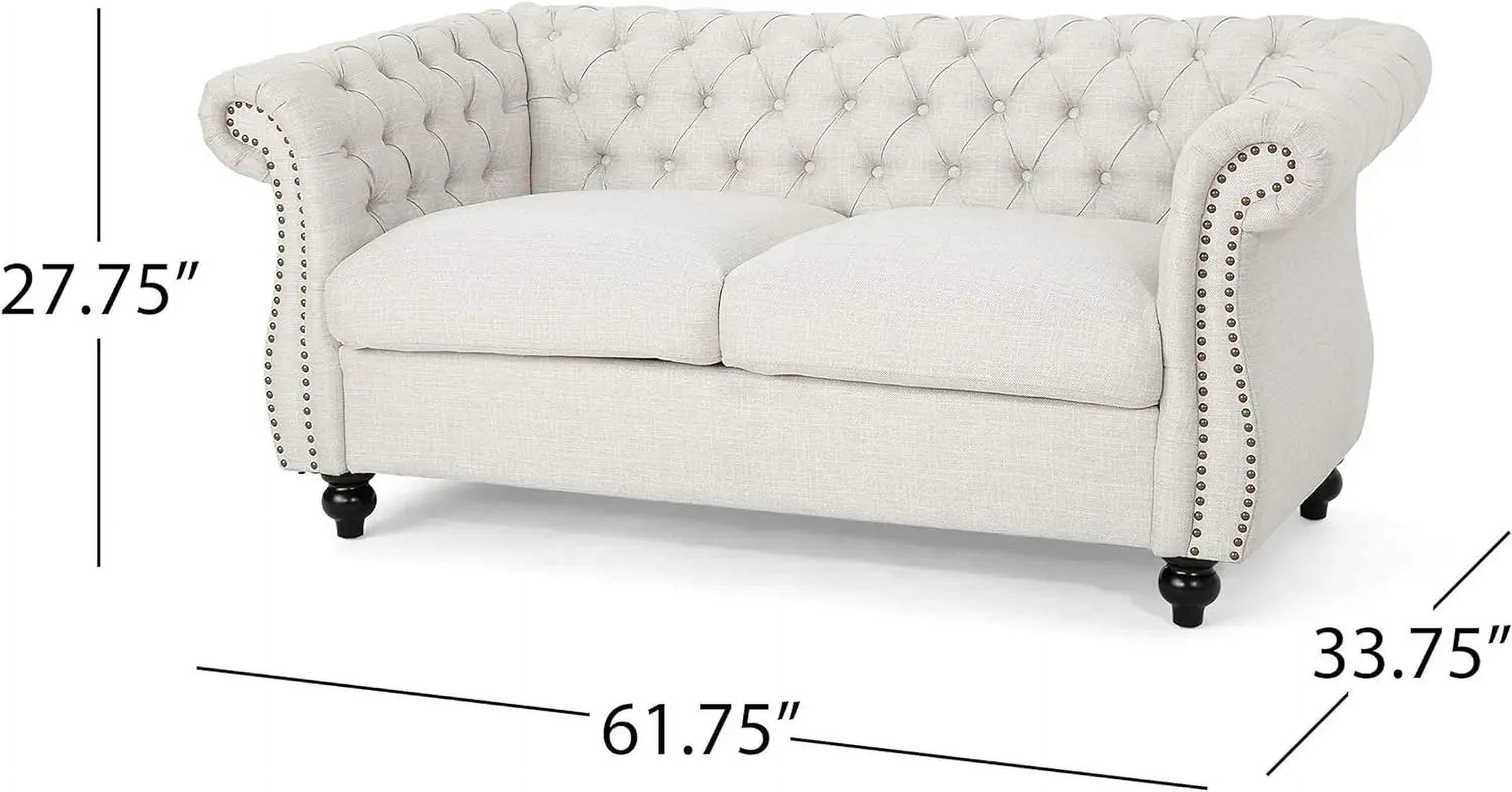 Beige and Dark Brown Chesterfield Loveseat Sofa A90828