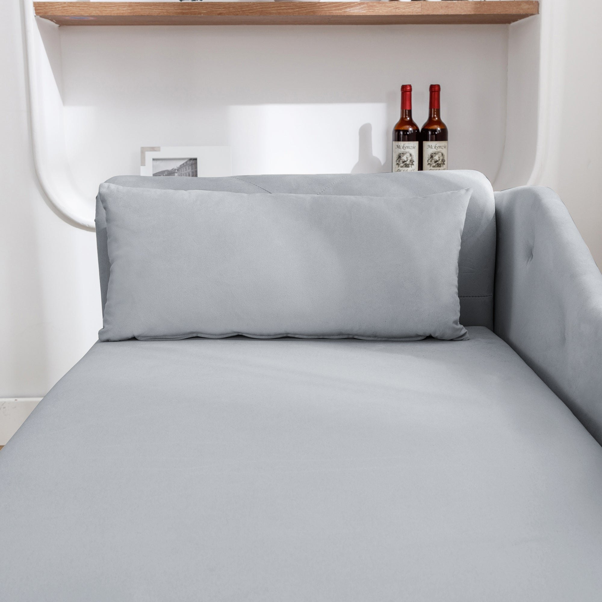 Grey Velvet Chaise Lounge with Storage & Pillow B399