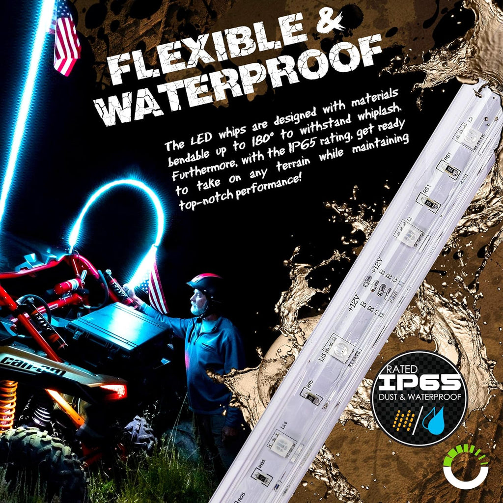 2pc 3ft LED Whip Lights for UTV ATV with RF Wireless Remote Z9596