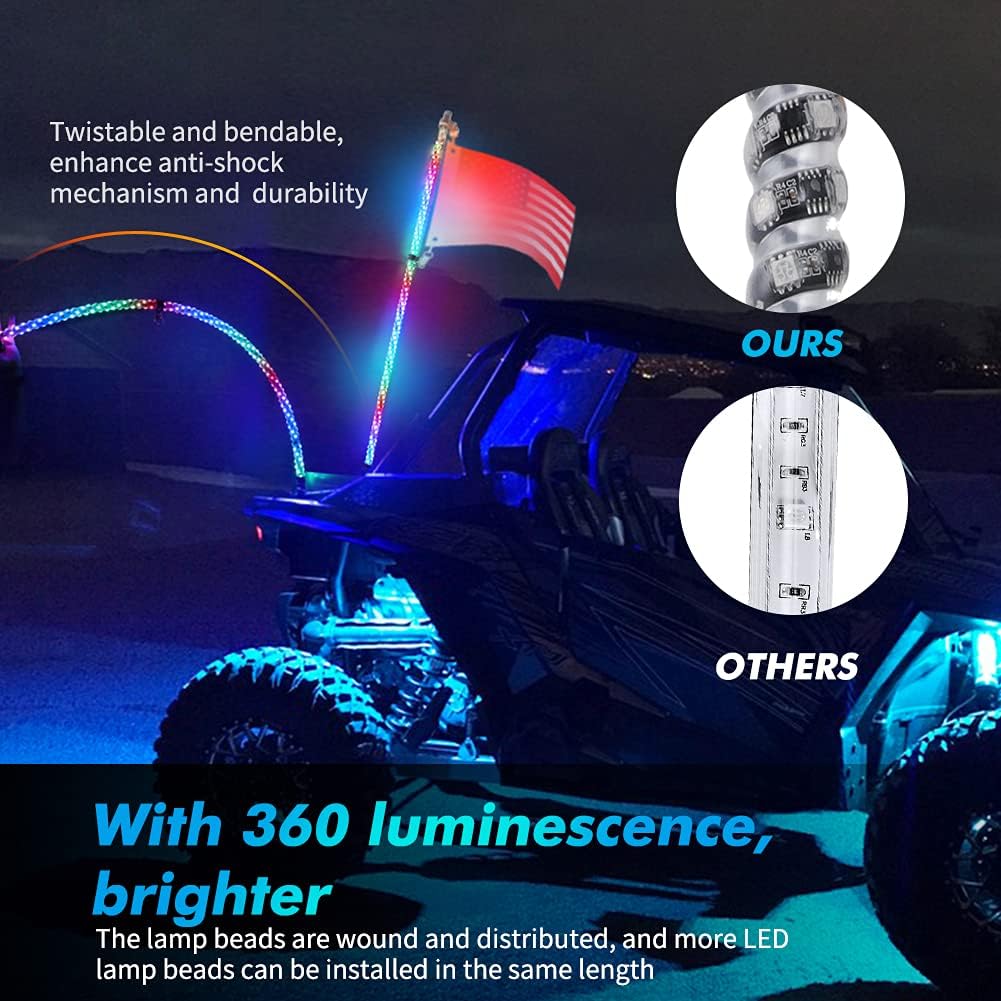 2pcs 4FT 360° RGB Whip Lights Weatherproof U94871