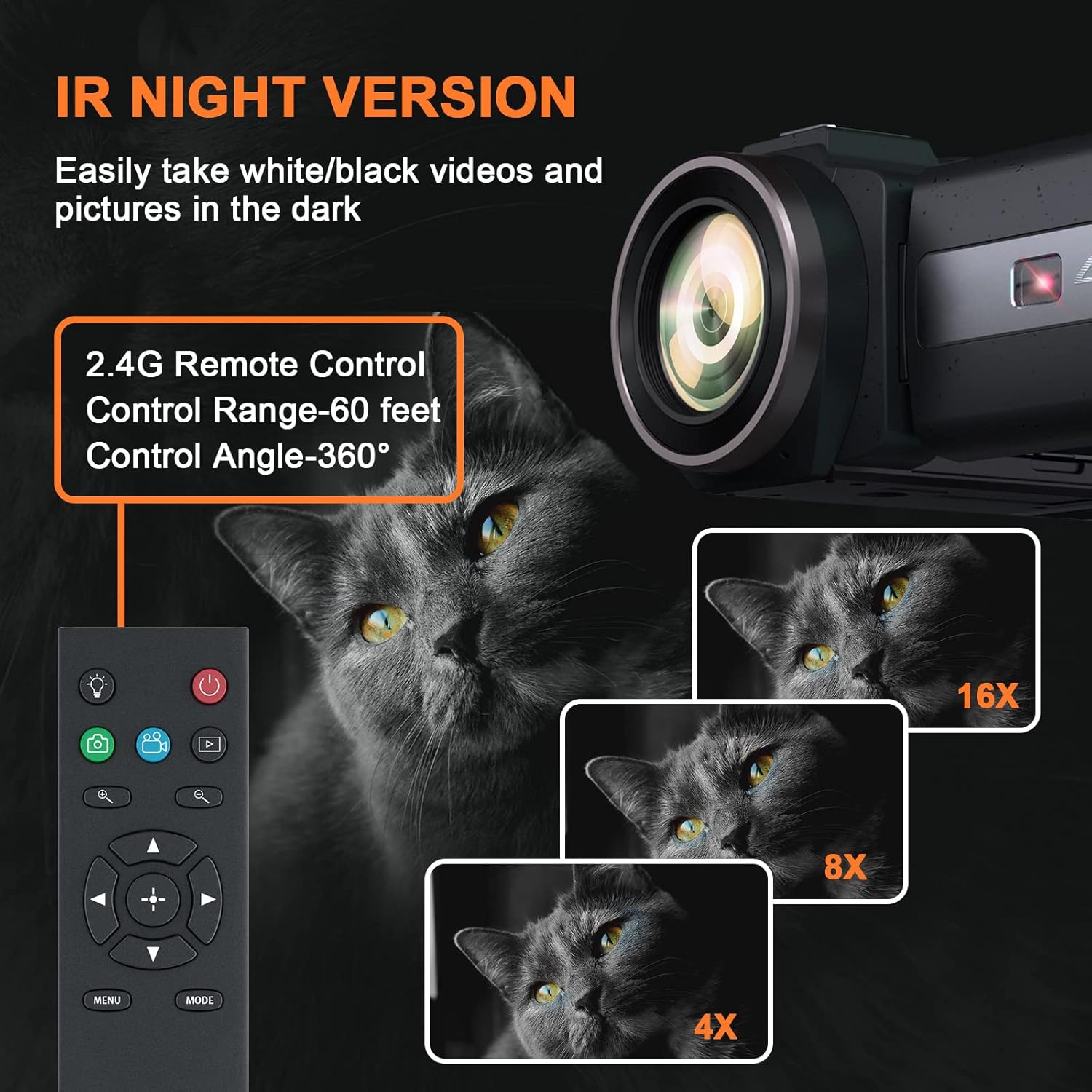 4K Video Camera Camcorder with Anti-Shake, 48MP WiFi 3 Inch IPS Touch Screen 16X Zoom Digital Camera Recorder with IR Night Version, Battery Charger, Microphone T47128