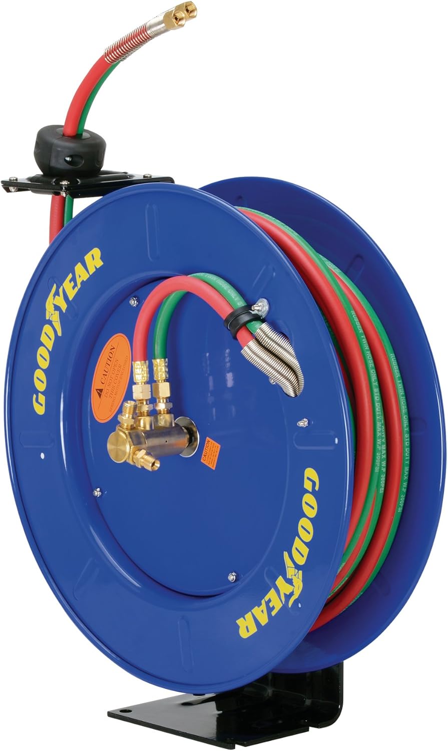 Retractable Twin Oxygen Acetylene Rubber Hose Reel, 1/4" x 50', 300PSI X448