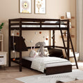 Espresso Wood Twin Loft Bed with Desk and Storage Drawers, Cabinet, Shelves J4884