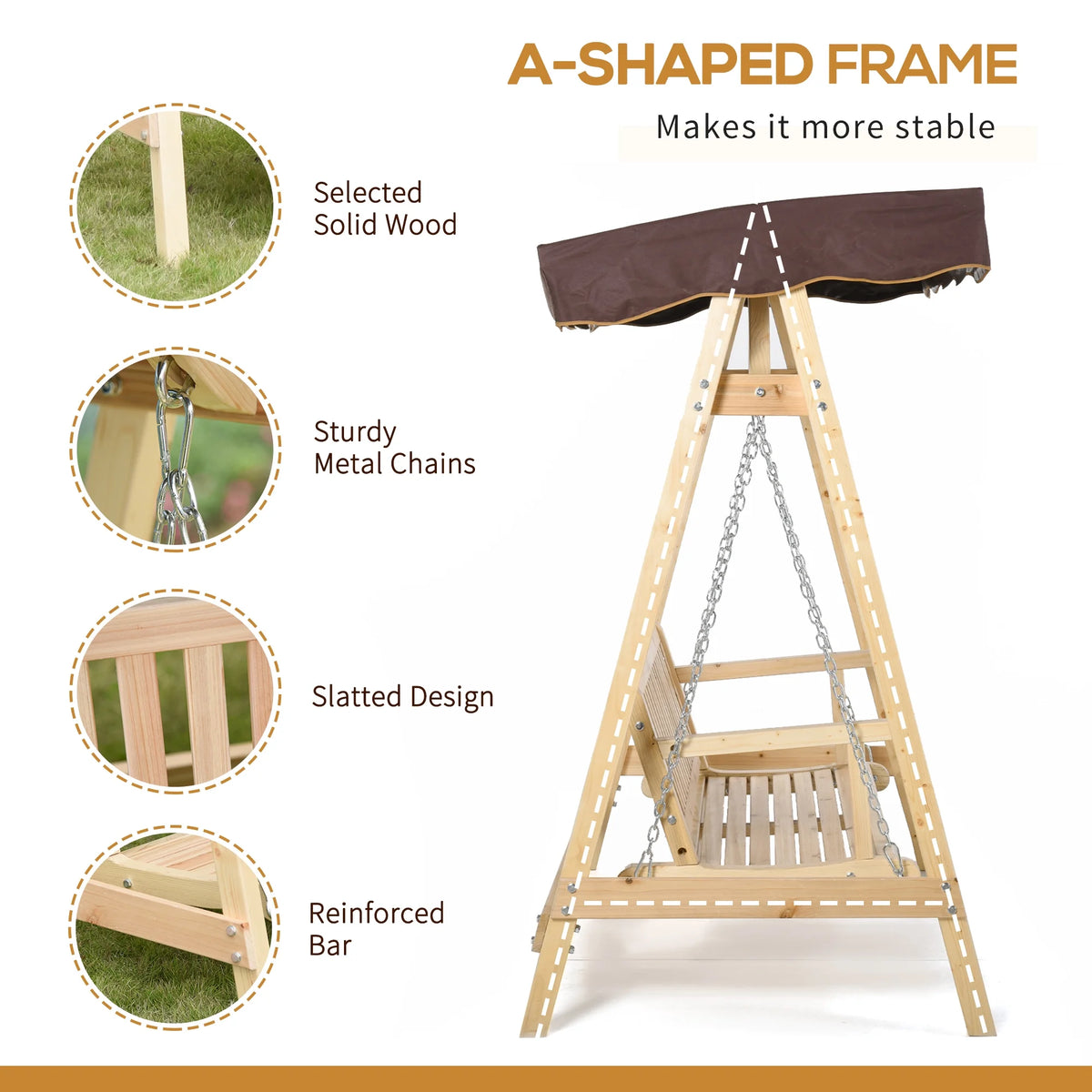 2-Person Outdoor Porch Swing with Wooden Stand E857