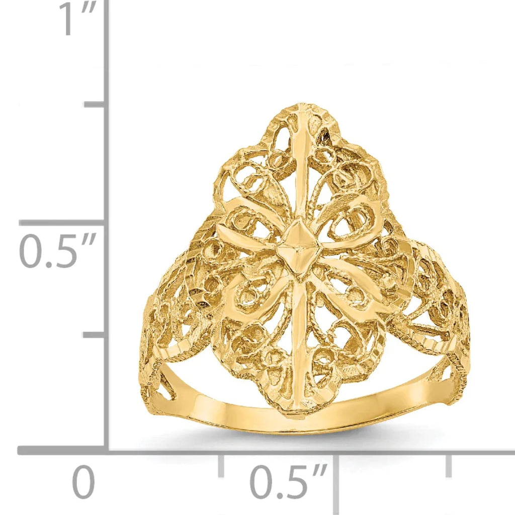 14K Yellow Gold Diamond-Cut Filigree Ring - Size 6 W55041