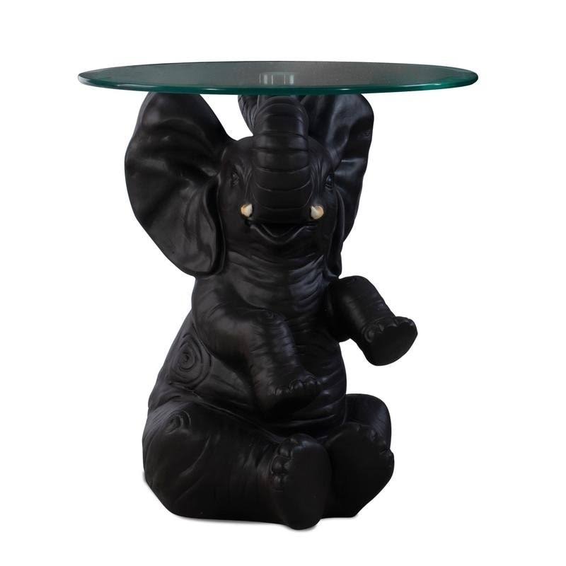 Black Resin and Glass Elephant Accent Table M5581