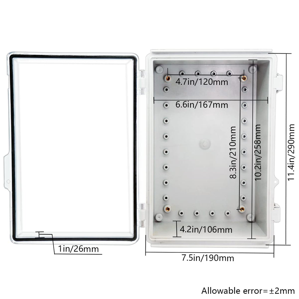 IP67 Waterproof Hinged Clear Cover Plastic Enclosure with Mounting Plate, Pack of 2 Y169