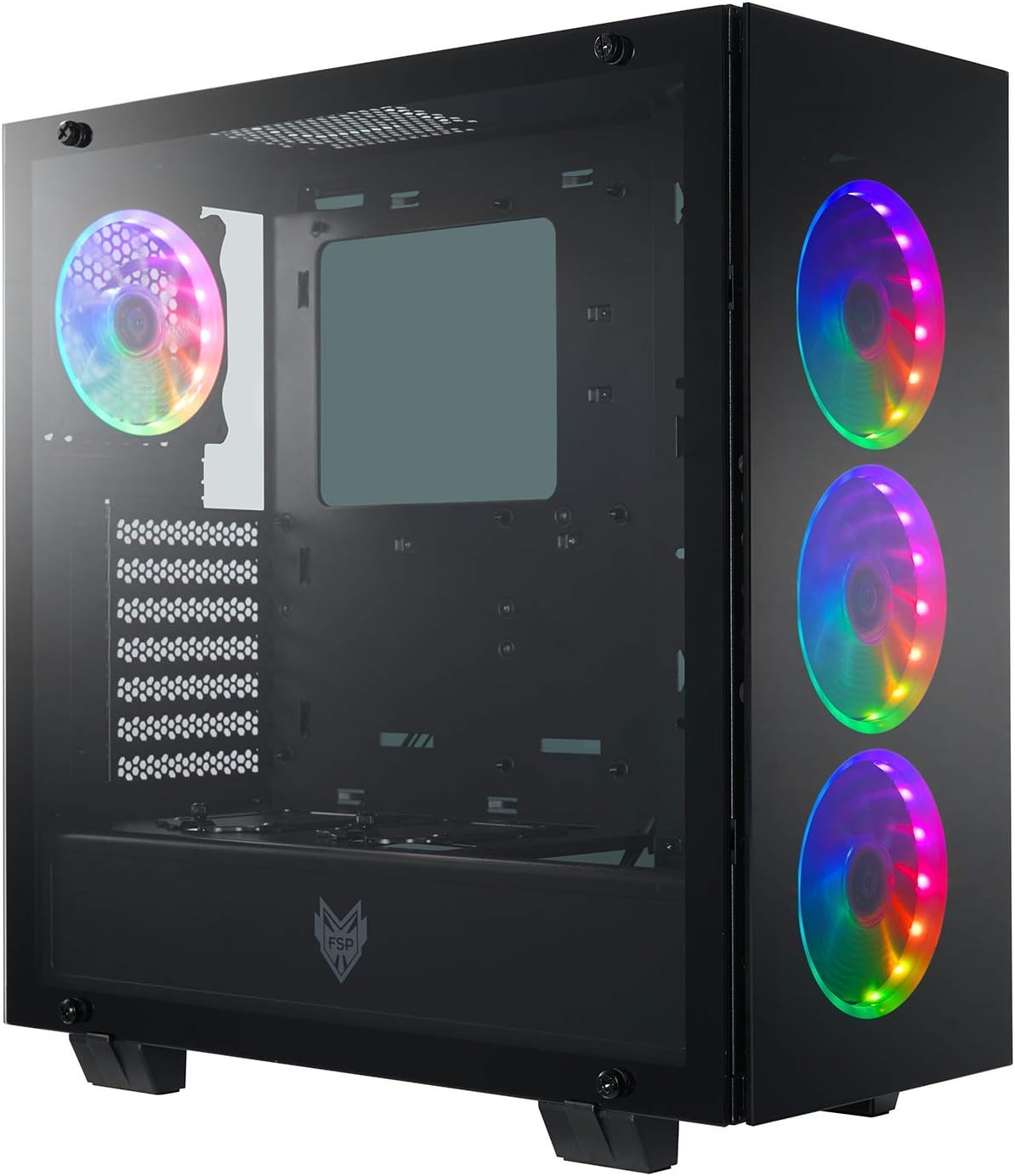 ATX Mid Tower PC Gaming Case with 3 Tempered Glass Panels and 4 ARGB Fans N5681