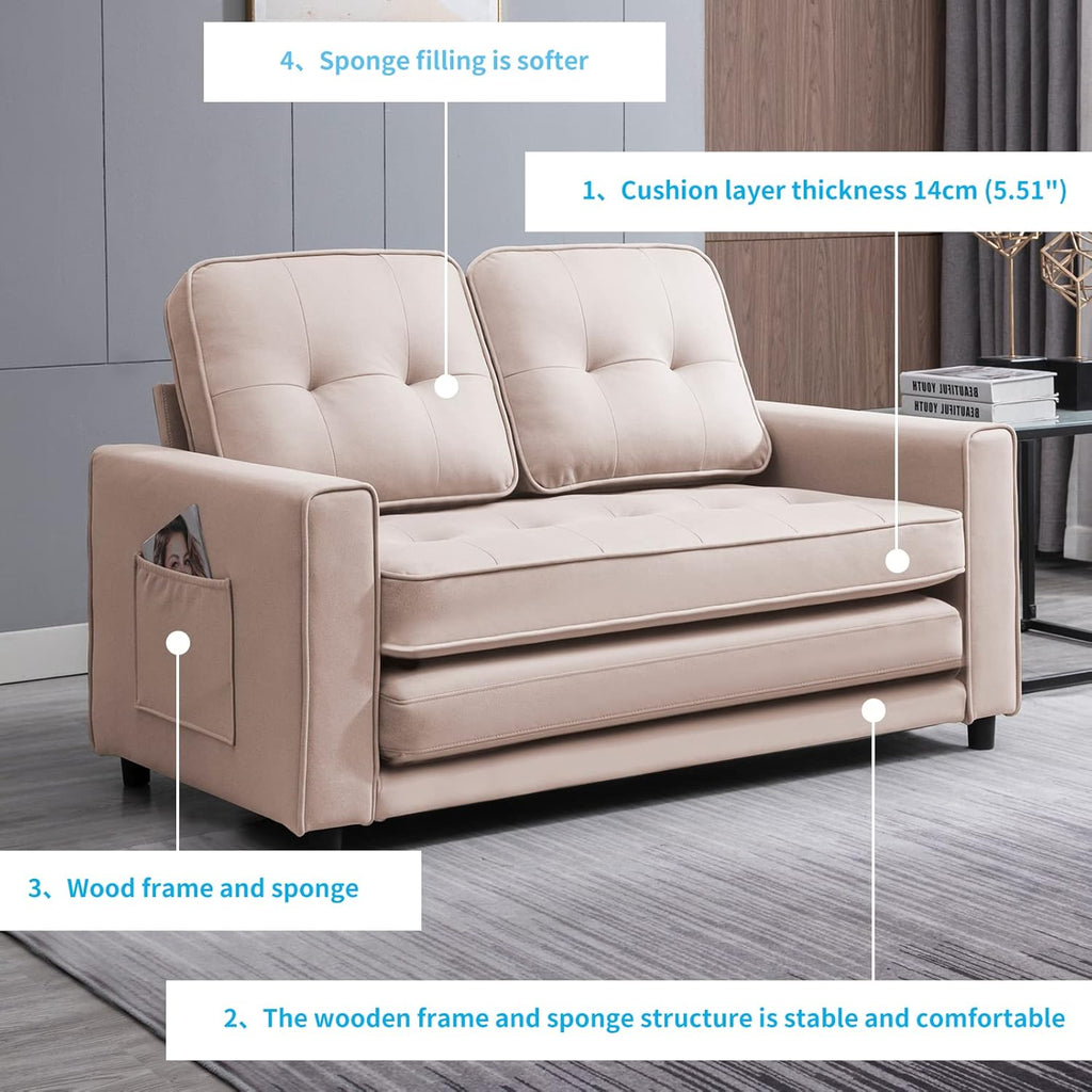 Beige 3-in-1 Convertible Pull Out Sofa Bed K462