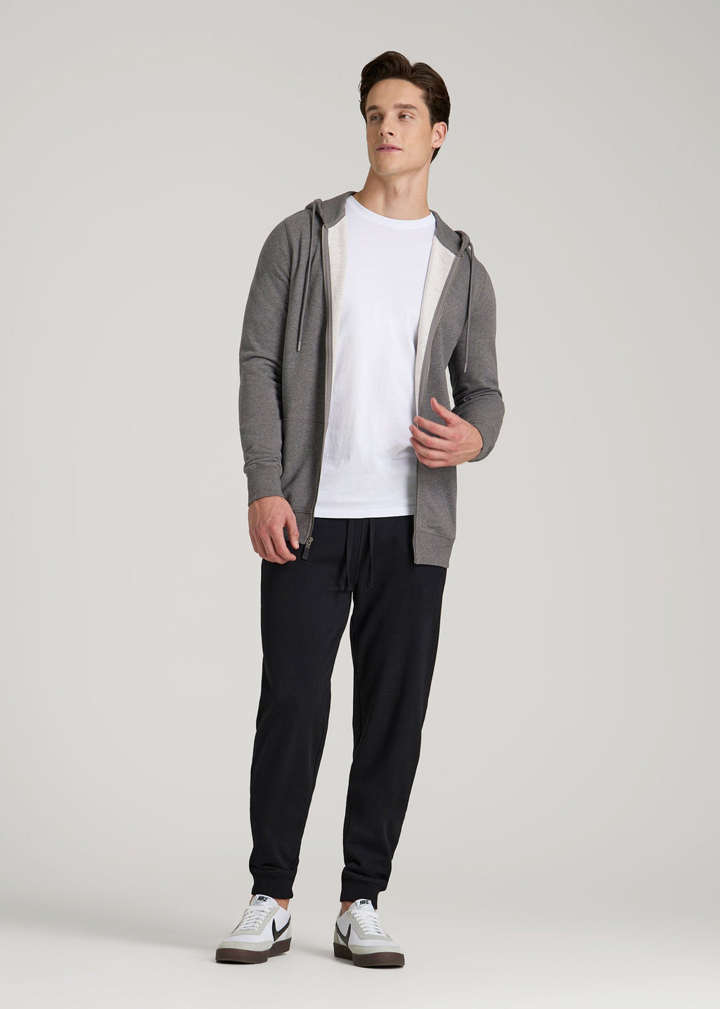 Wearever French Terry Full-Zip Hoodie for Tall Men in Charcoal Mix