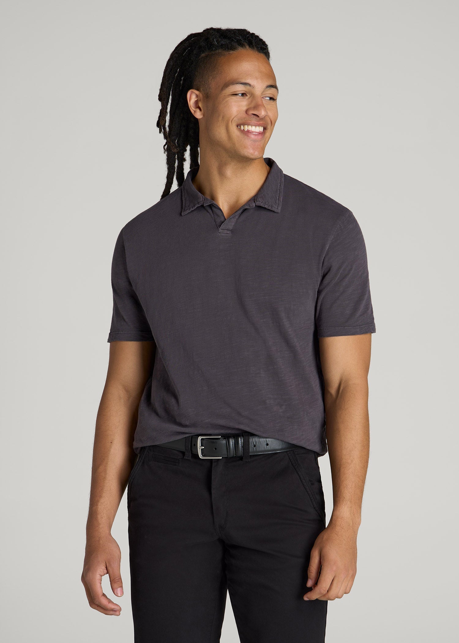 Slub Polo Shirt for Tall Men in Charcoal