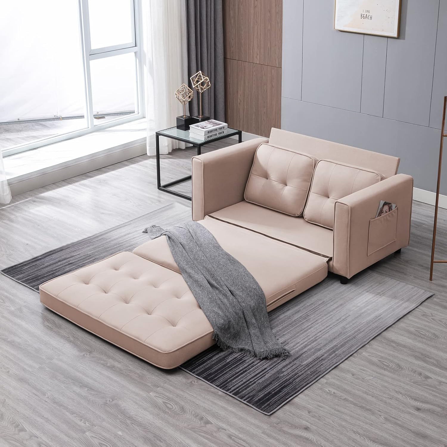Beige 3-in-1 Convertible Pull Out Sofa Bed K462
