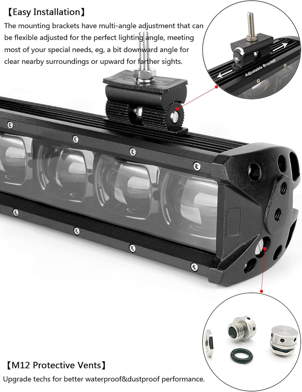 Off Road LED Light Bar 14 Inch 60W Single Row Flood Beam Waterproof E969909