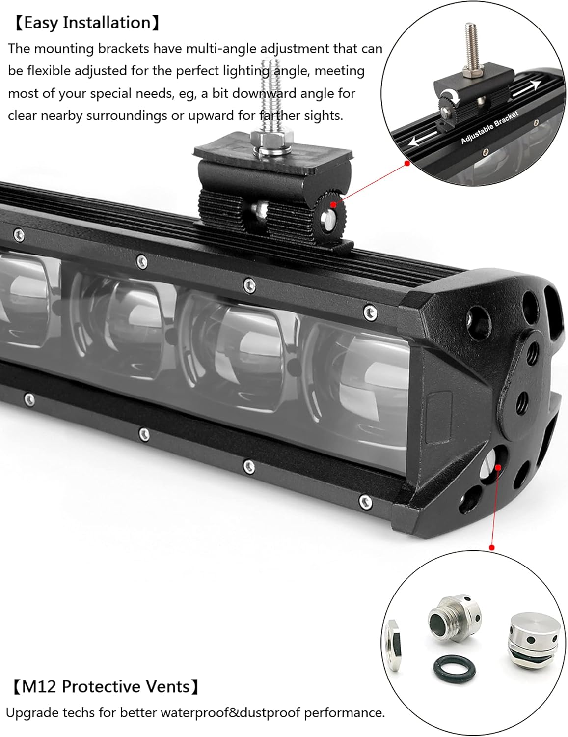 Off Road LED Light Bar 14 Inch 60W Single Row Flood Beam Waterproof E969909