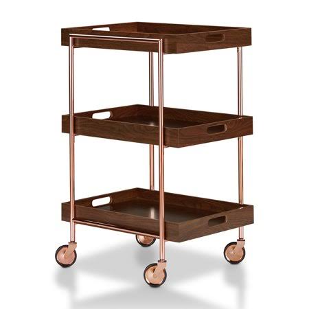 Walnut and Chrome 3-Shelf Bar Cart B6489