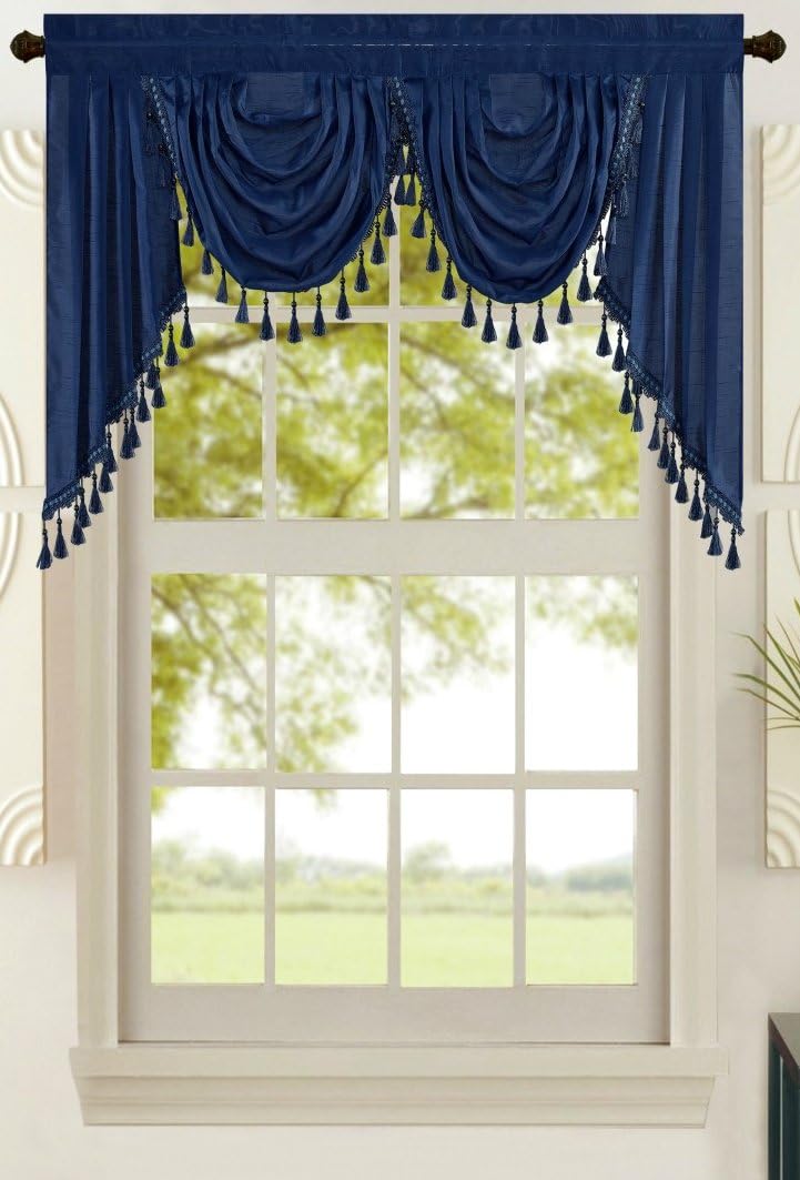 Red Solid Faux Silk Double Waterfall Valance with Tails B365368