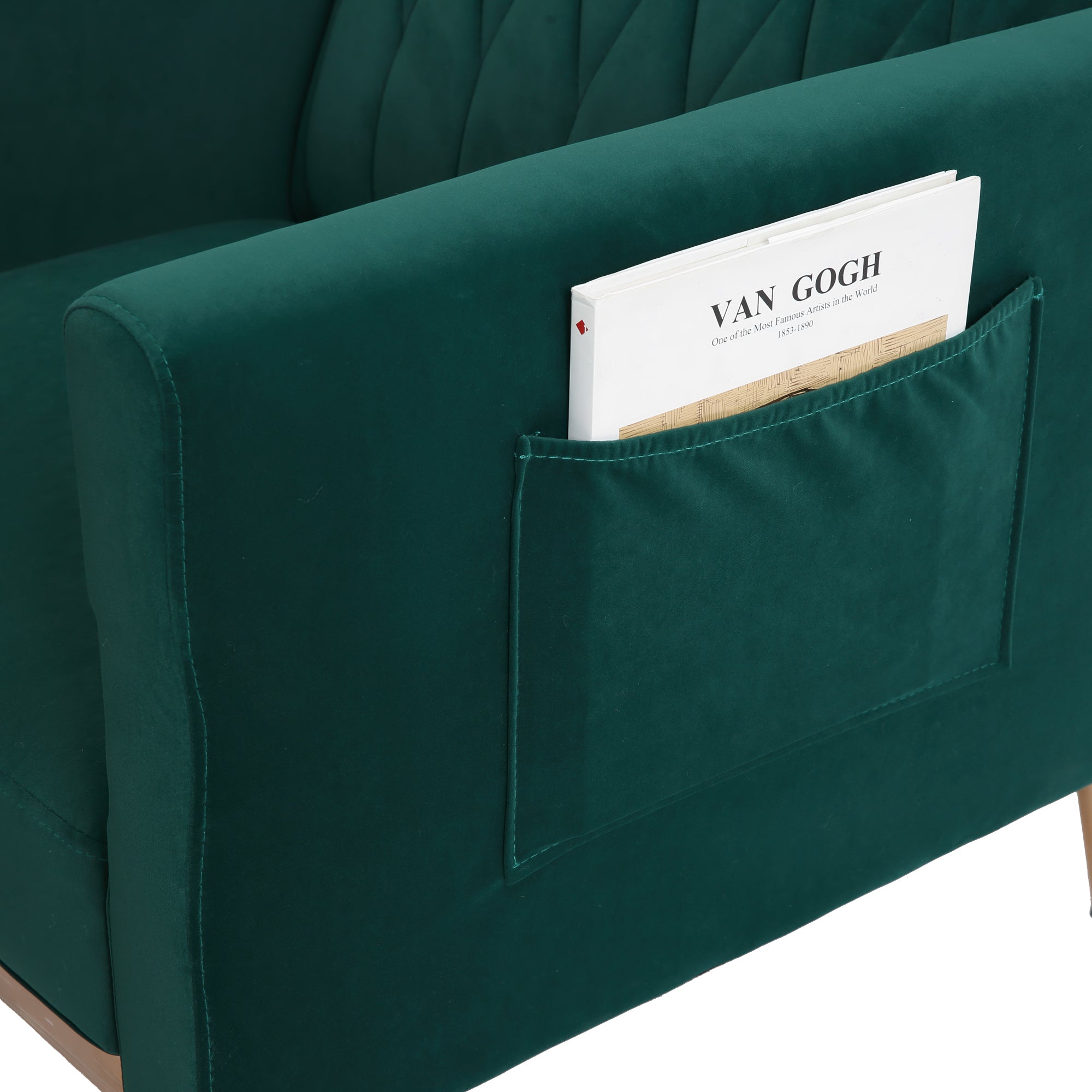 Velvet Accent Chair with Ottoman Set, Gold Legs, Upholstered Single Sofa A58544
