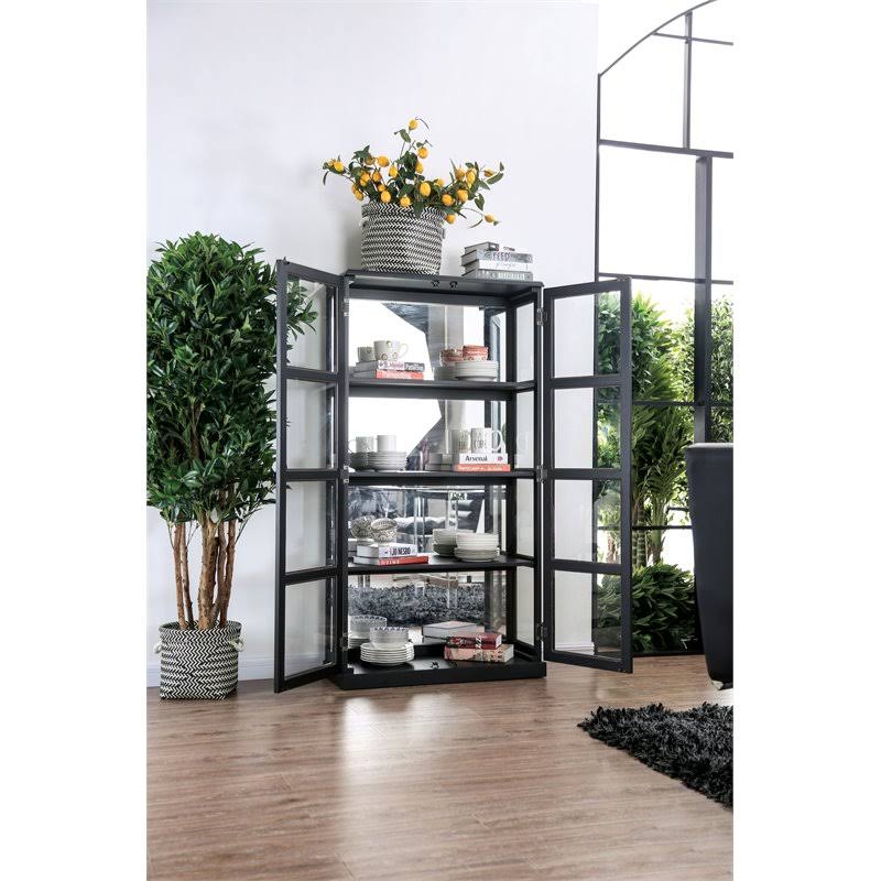 Black 5-Shelf Wood Curio Cabinet D3884