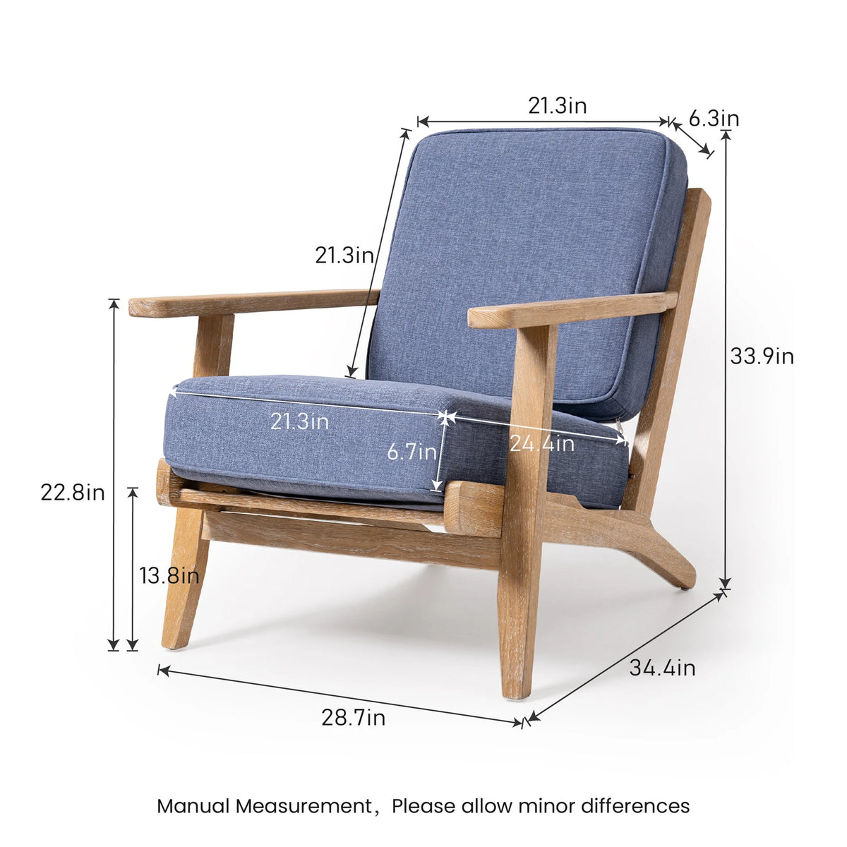Oak Mid-Century Accent Armchair, Dark Blue U311665