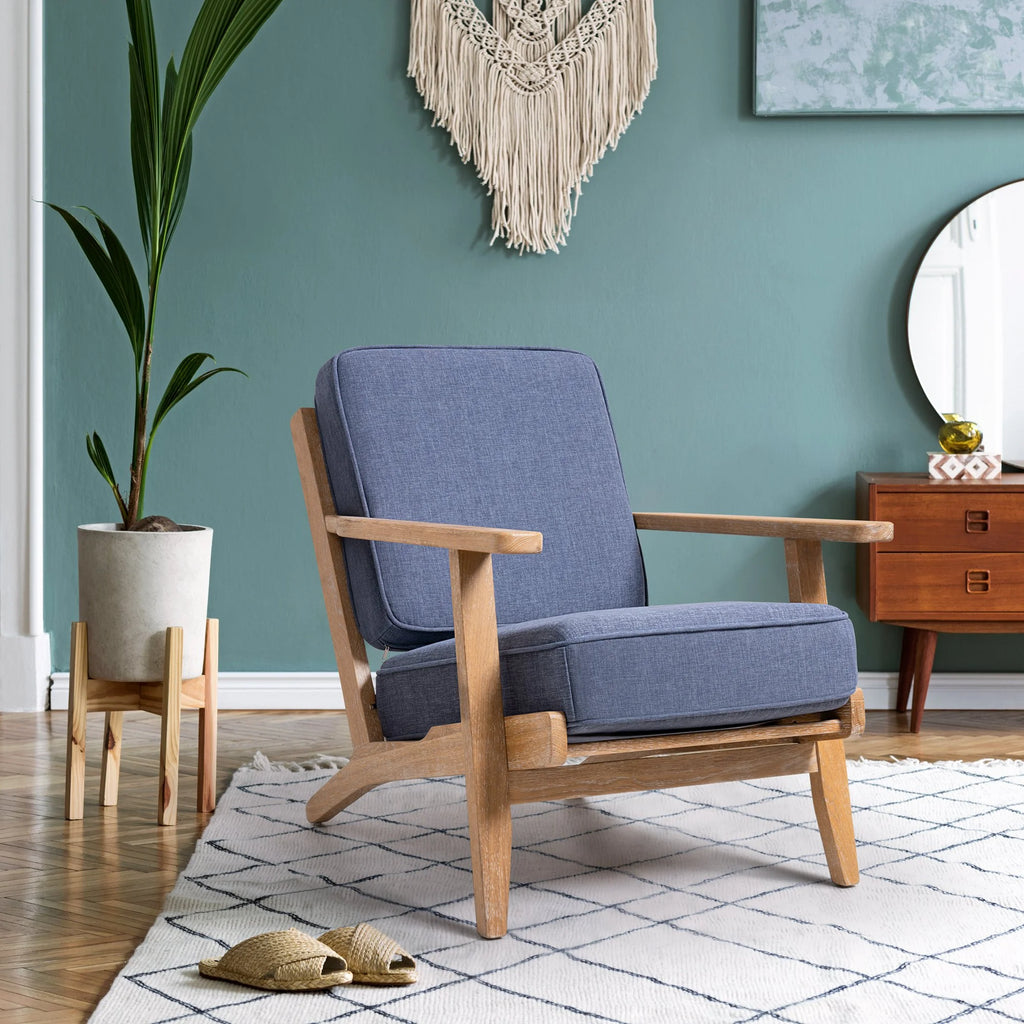 Oak Mid-Century Accent Armchair, Dark Blue U311665