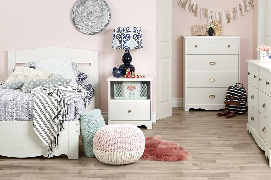 White Wash 6-Drawer Double Dresser with Metal Handles F320