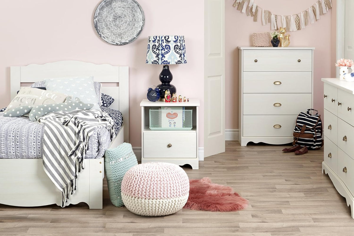 White Wash 6-Drawer Double Dresser with Metal Handles F320