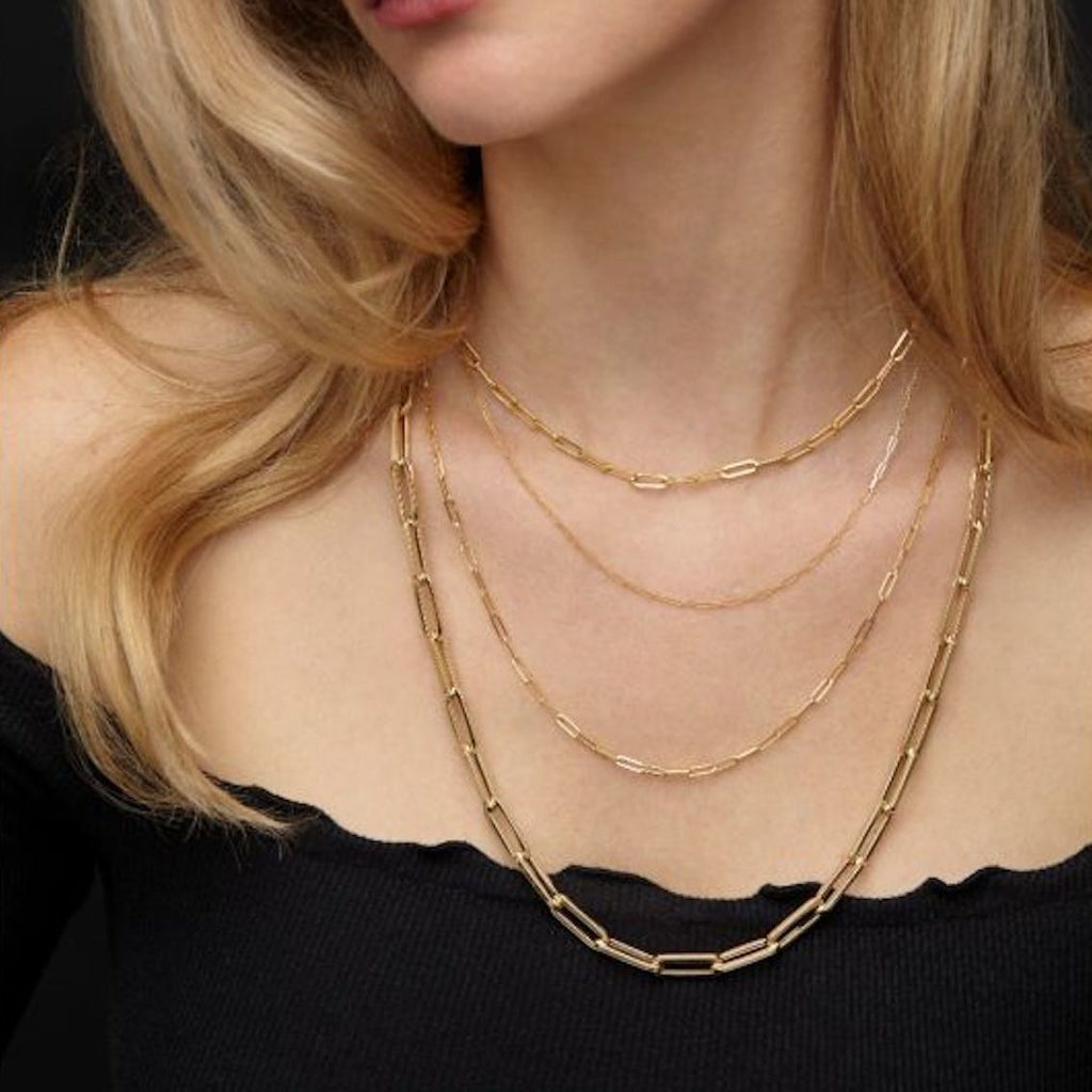 14K Rose Gold 1.5mm Hollow Paperclip Chain Necklace 16"-24" O8749