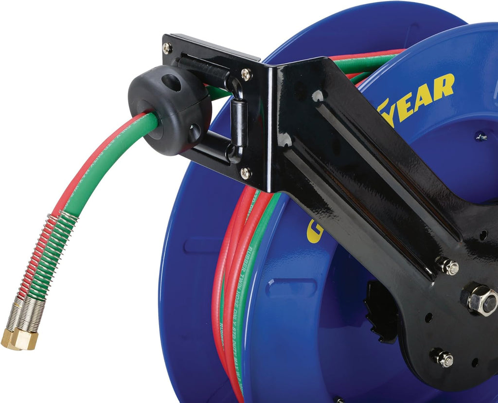 Retractable Twin Oxygen Acetylene Rubber Hose Reel, 1/4" x 50', 300PSI X448