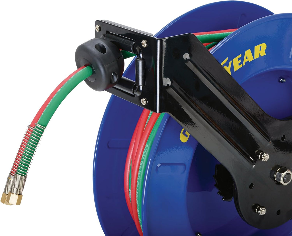 Retractable Twin Oxygen Acetylene Rubber Hose Reel, 1/4" x 50', 300PSI X448