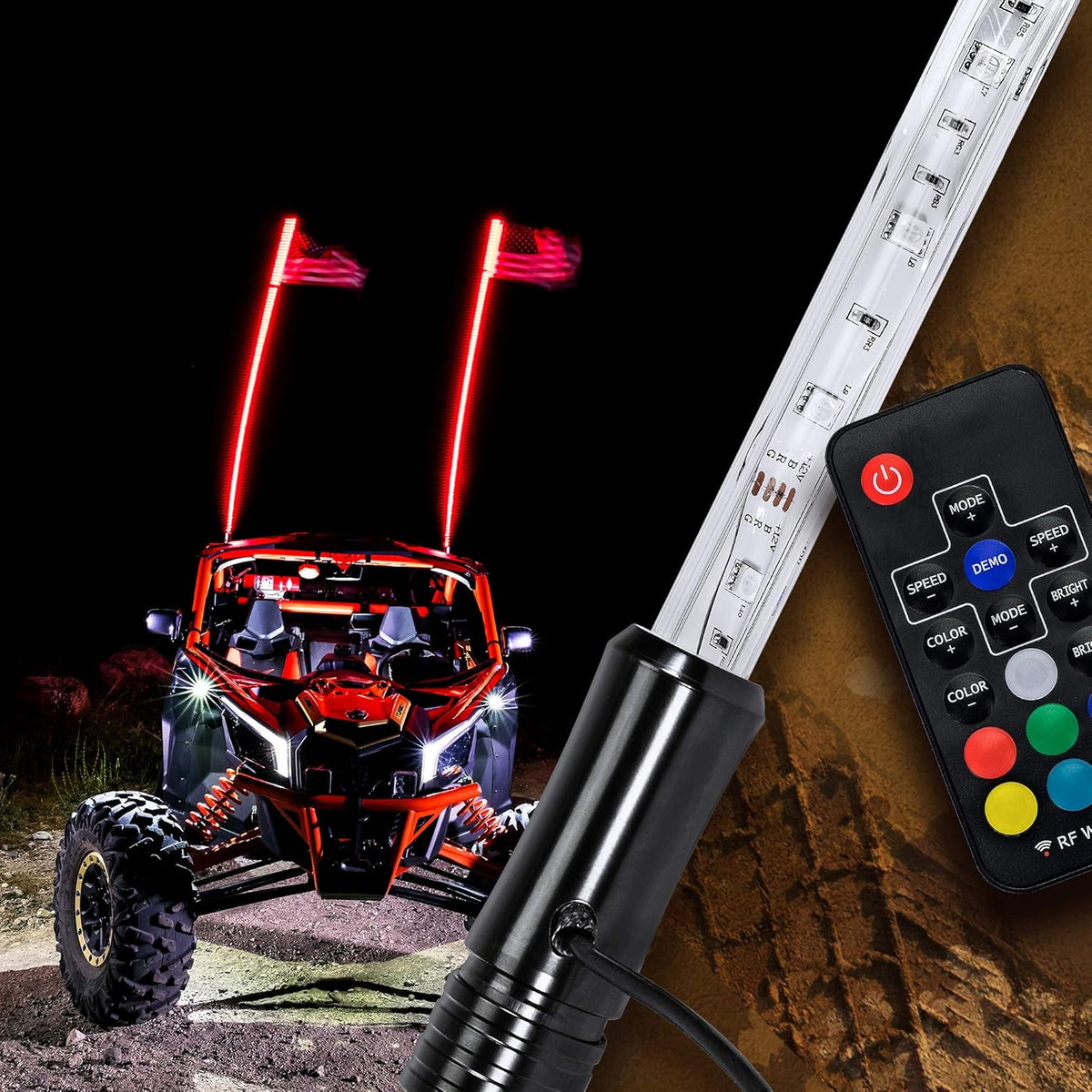 2pc 3ft LED Whip Lights for UTV ATV with RF Wireless Remote Z9596