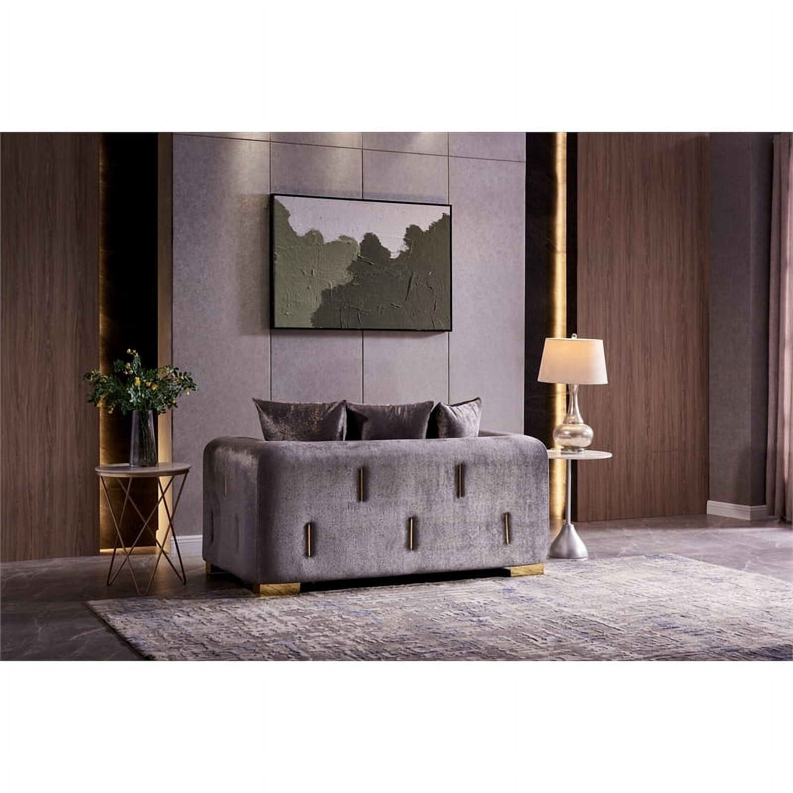 Gray Velvet 2Pc Living Room Set With Wood D30999