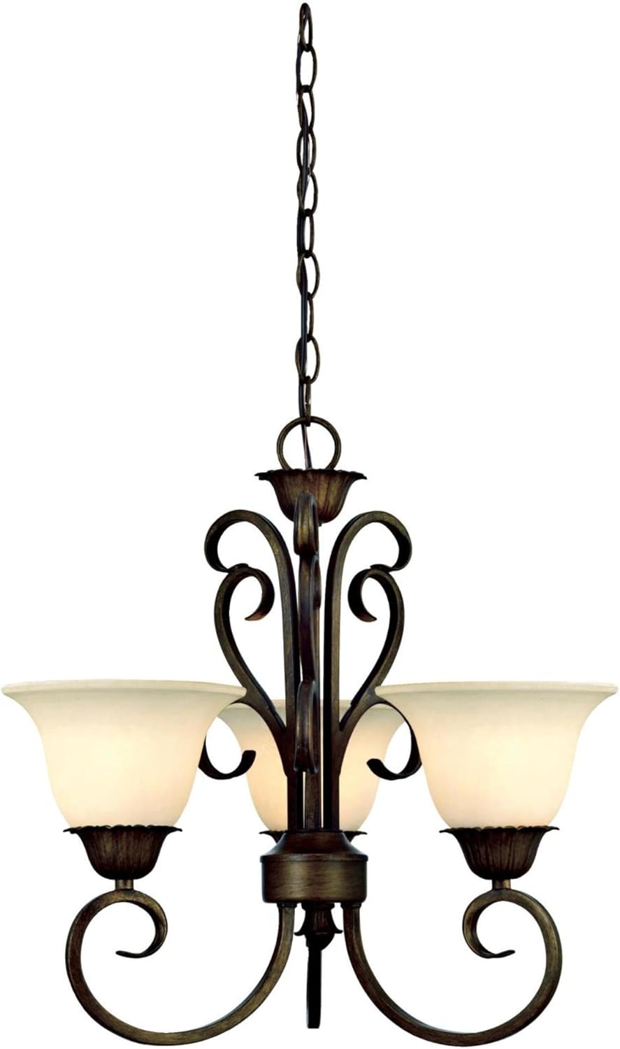 Ebony Gold Finish Three-Light Chandelier with Burnt Scavo Glass J245994