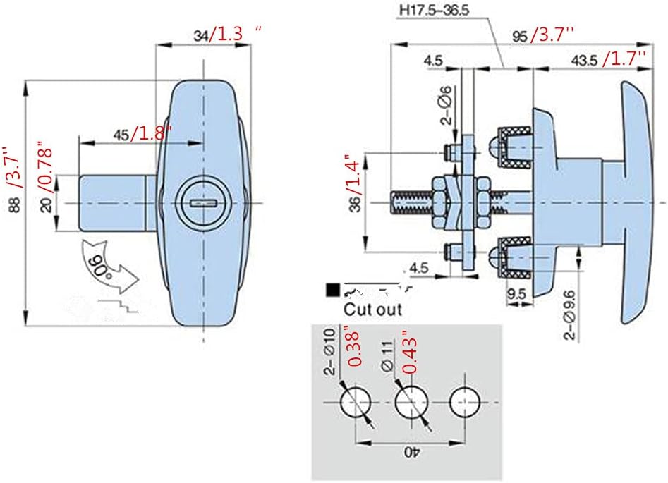 2 PCS T-Handle Door Lock Latch ABS Zinc Alloy Lock Body Kit T32580