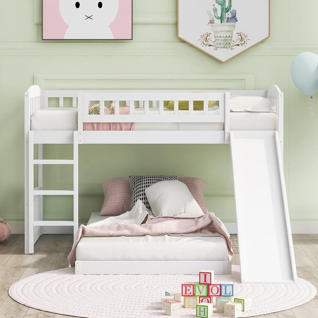 Twin Low Profile Bunk Beds with Slide and Staircase N46296